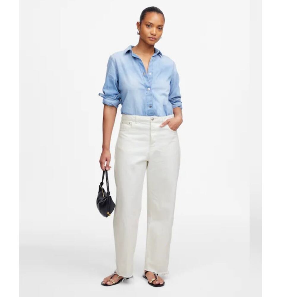 NWT Madewell The Petite Curvy Pieced Barrel-Leg Jean White P32